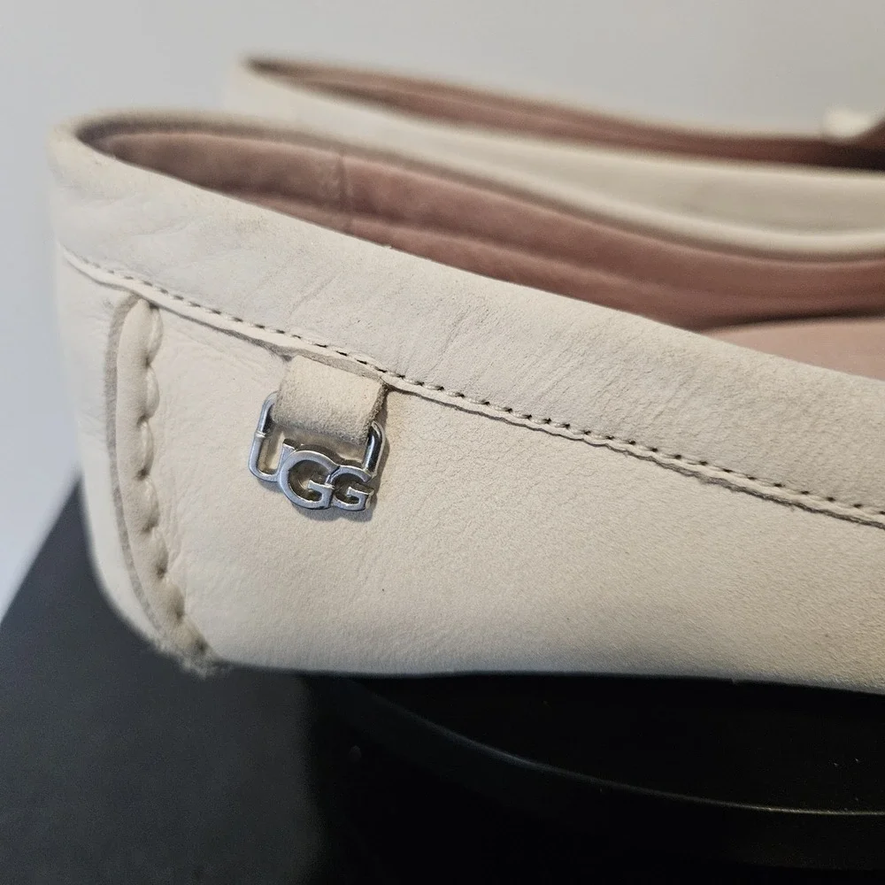 UGG WOMEN'S CALLEN LOAFERS FLATS IN JASMINE SOFT WHITE LEATHER SIZE 8